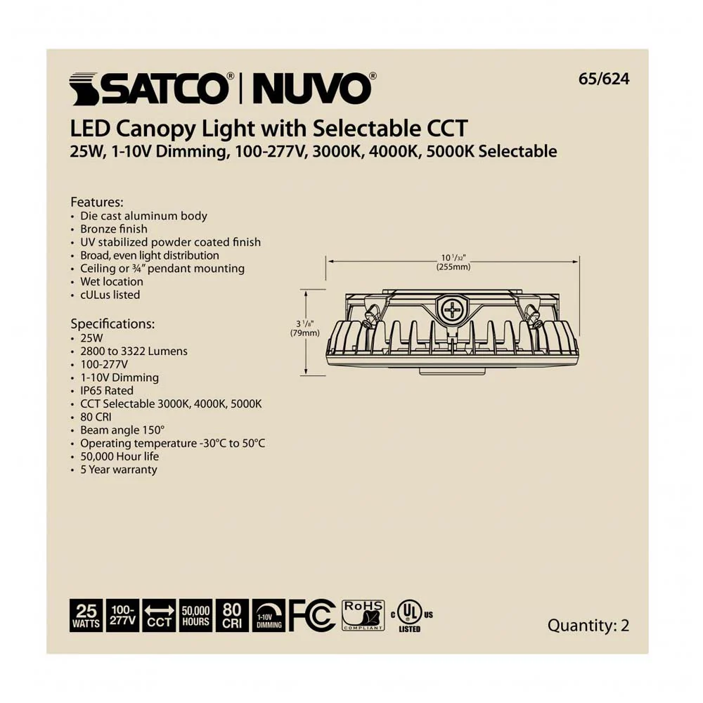 LED Canopy Fixture 25w CCT Tunable Bronze Finish 100-277v - Image 7