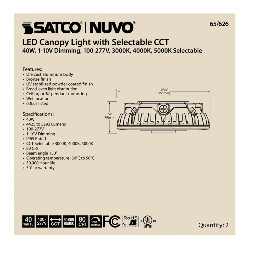 LED Canopy Fixture 40w CCT Tunable Bronze Finish 100-277v - Image 7