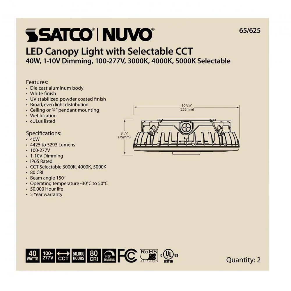 LED Canopy Fixture 40w CCT Tunable White Finish 100-277v - Image 8