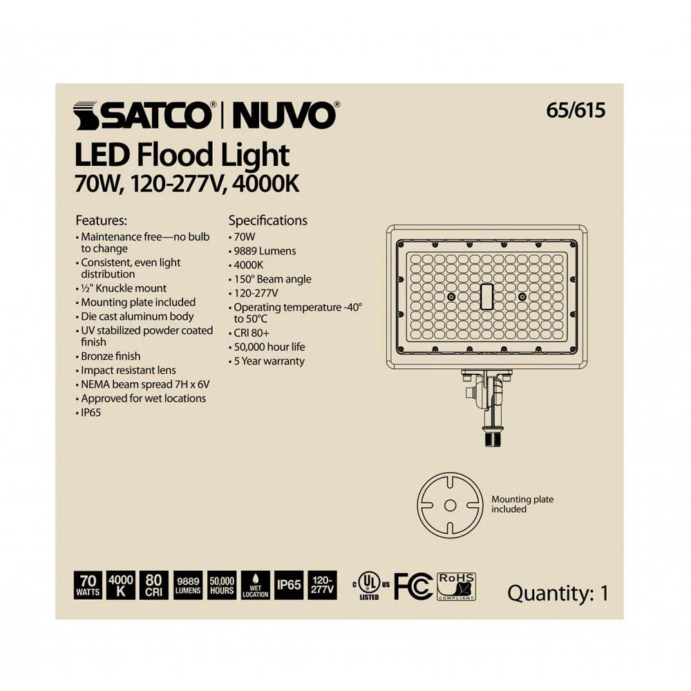 LED Flood Light 70w 4000K Bronze Finish 100-277V - Image 6