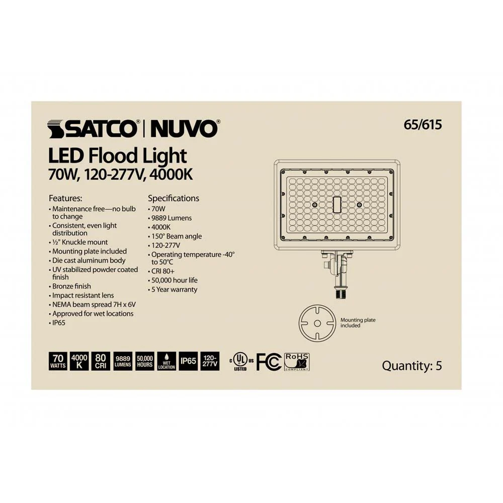 LED Flood Light 70w 4000K Bronze Finish 100-277V - Image 7