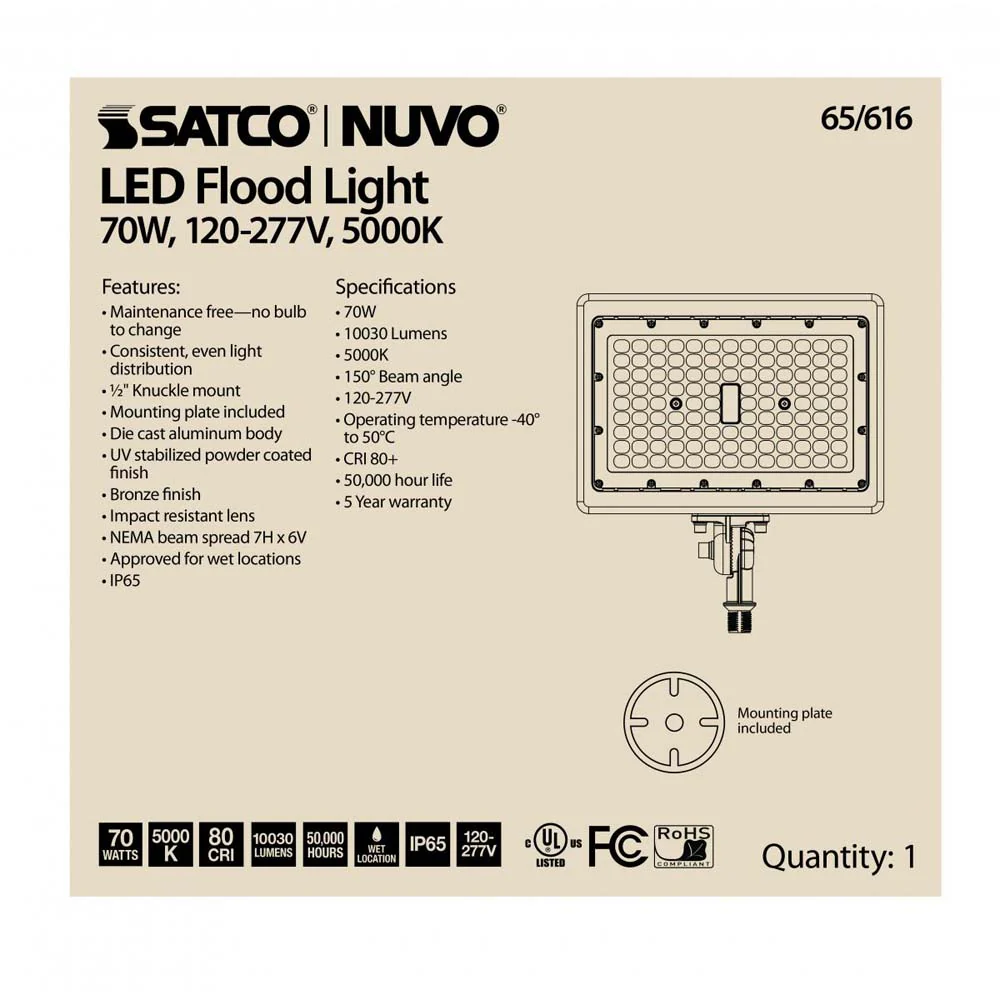 LED Flood Light 70w 5000K Bronze Finish 100-277V - Image 9