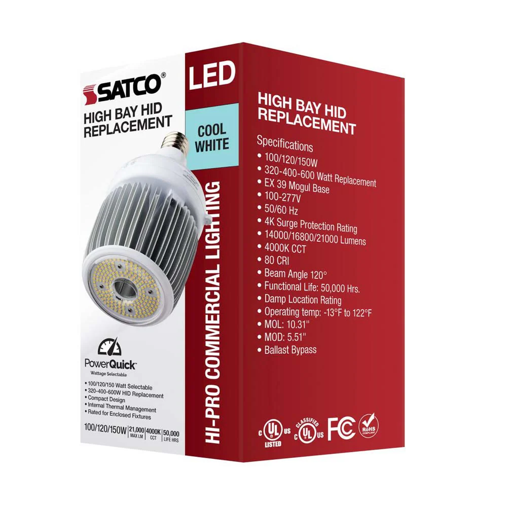 LED Hi-Bay 100/120/150 Selectable Wattage Mogul Extended 4000K 100V-277V - Image 5