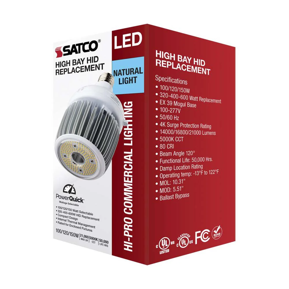 LED Hi-Bay 100/120/150 Selectable Wattage Mogul Extended 5000K 100V-277V - Image 5
