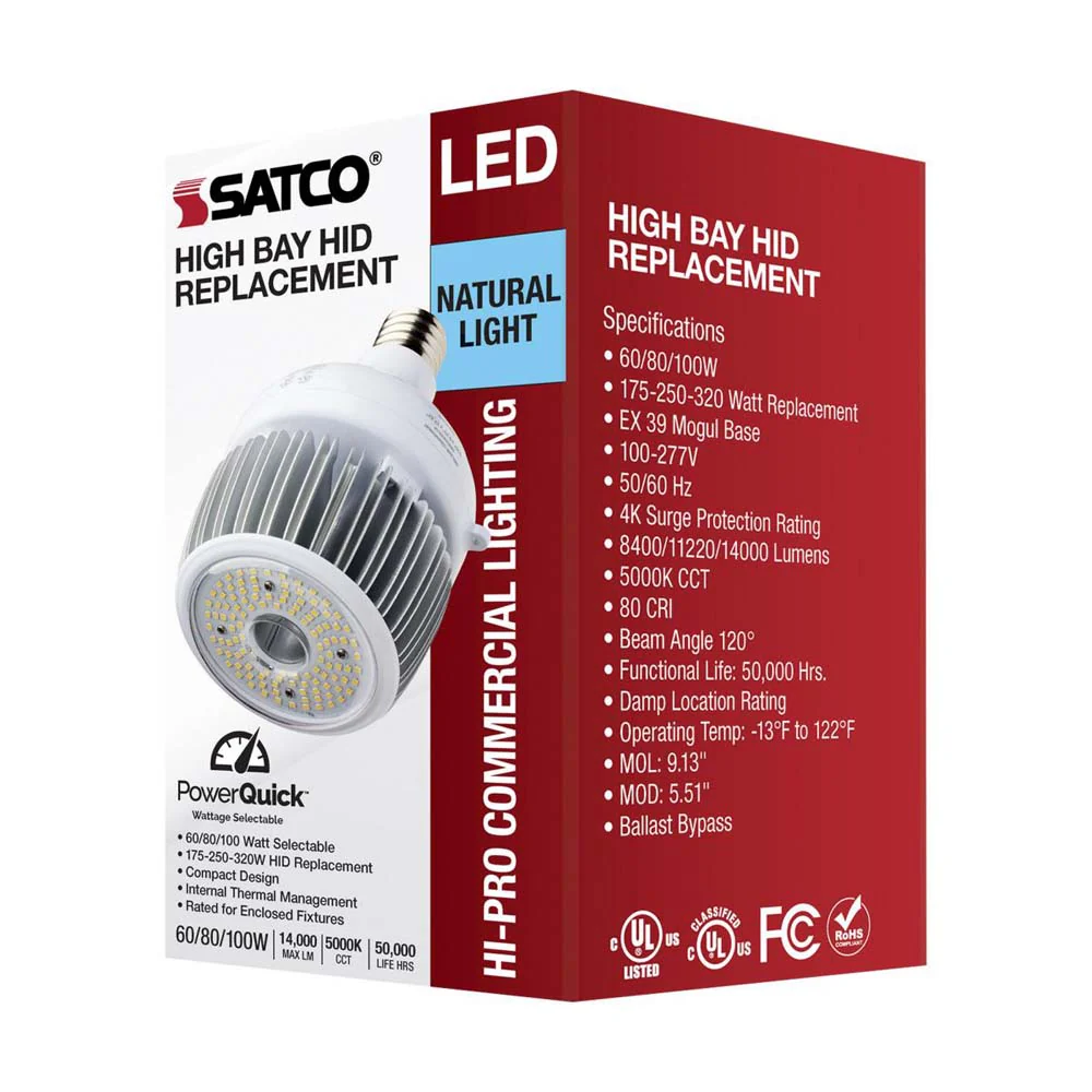 LED Hi-Bay 175W/250W/320W Selectable Wattage Mogul Extended 5000K 100V-277V - Image 5