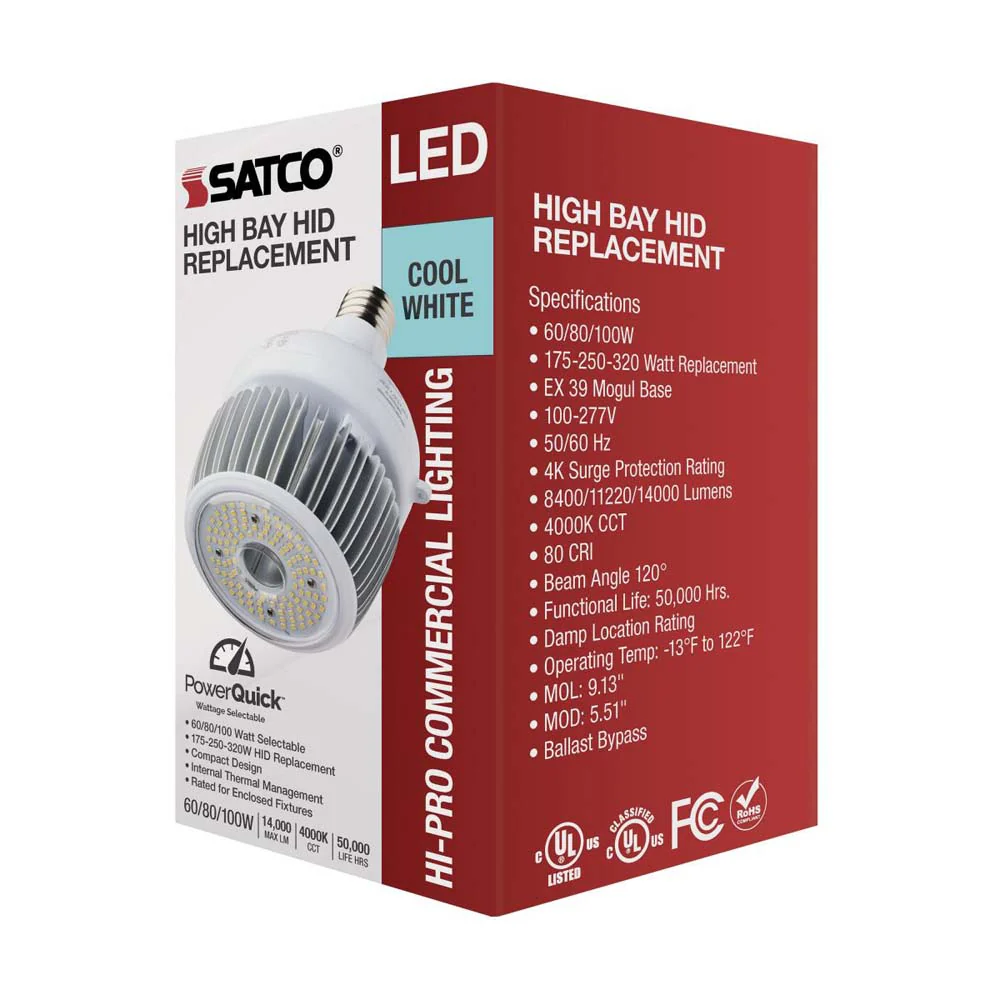 LED Hi-Bay 60W/80W/100W Selectable Wattage Mogul Extended 4000K 100V-277V - Image 5