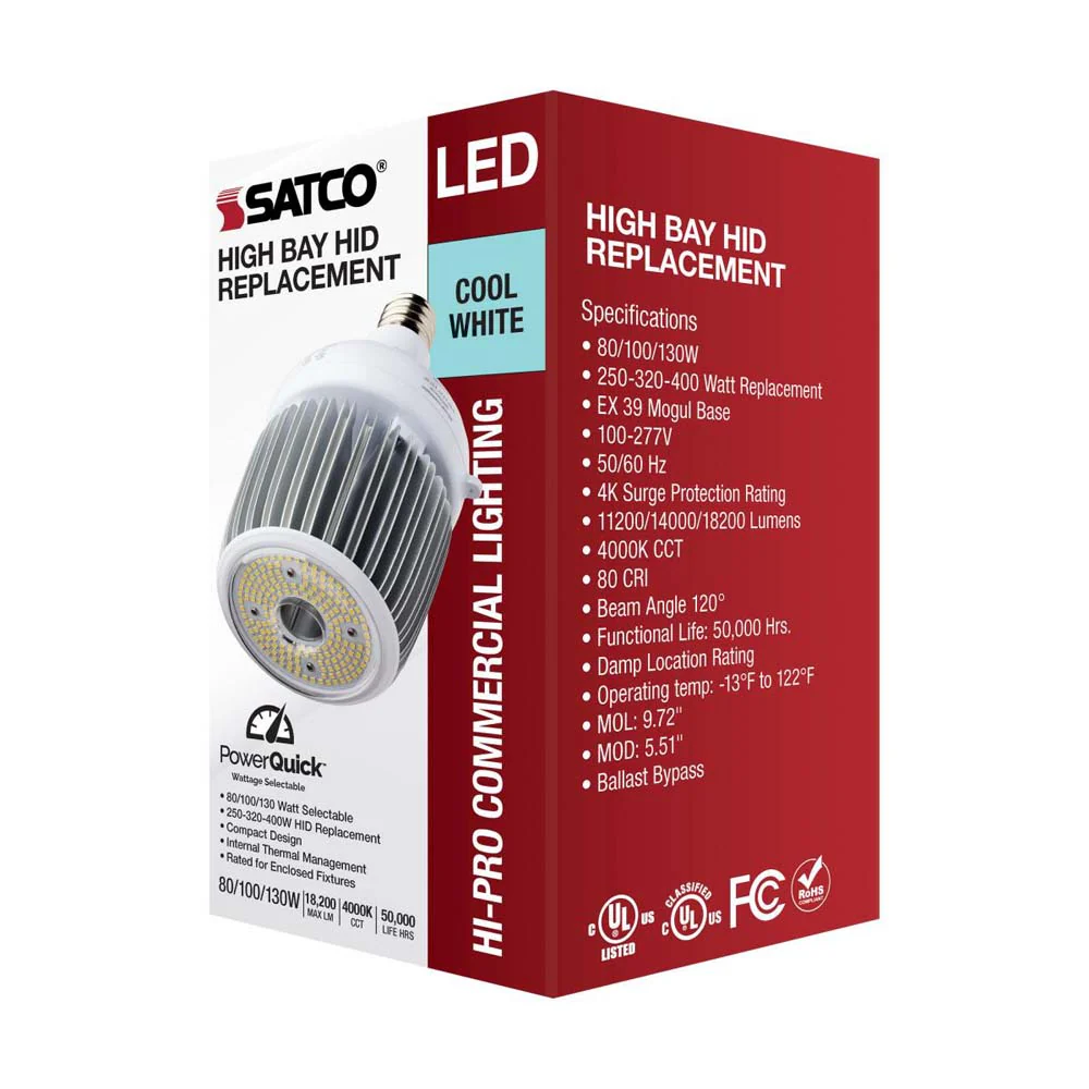 LED Hi-Bay 80/100/130 Selectable Wattage Mogul Extended 4000K 100V-277V - Image 4