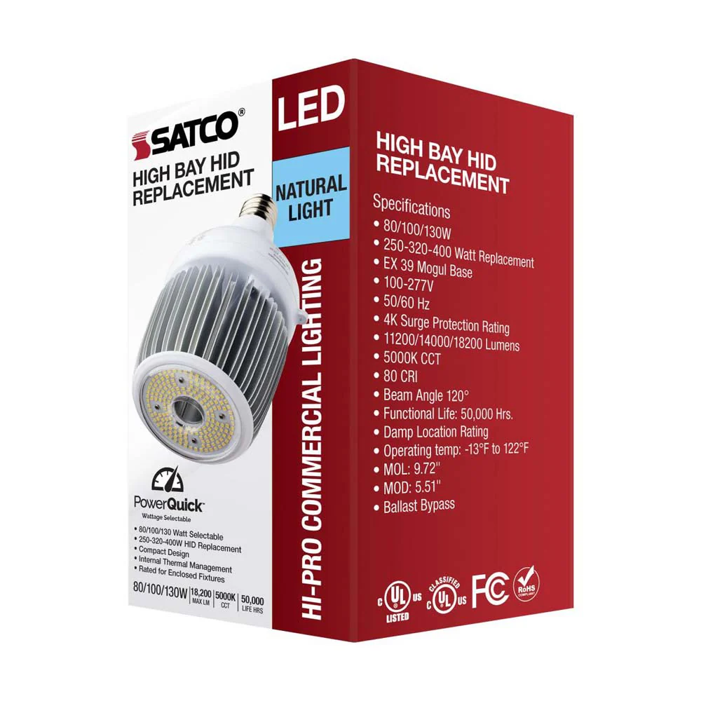 LED Hi-Bay 80/100/130 Selectable Wattage Mogul Extended 5000K 100V-277V - Image 5