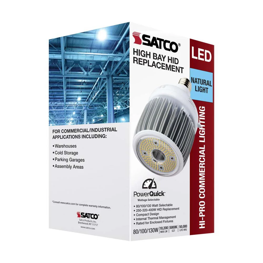 LED Hi-Bay 80/100/130 Selectable Wattage Mogul Extended 5000K 100V-277V - Image 6
