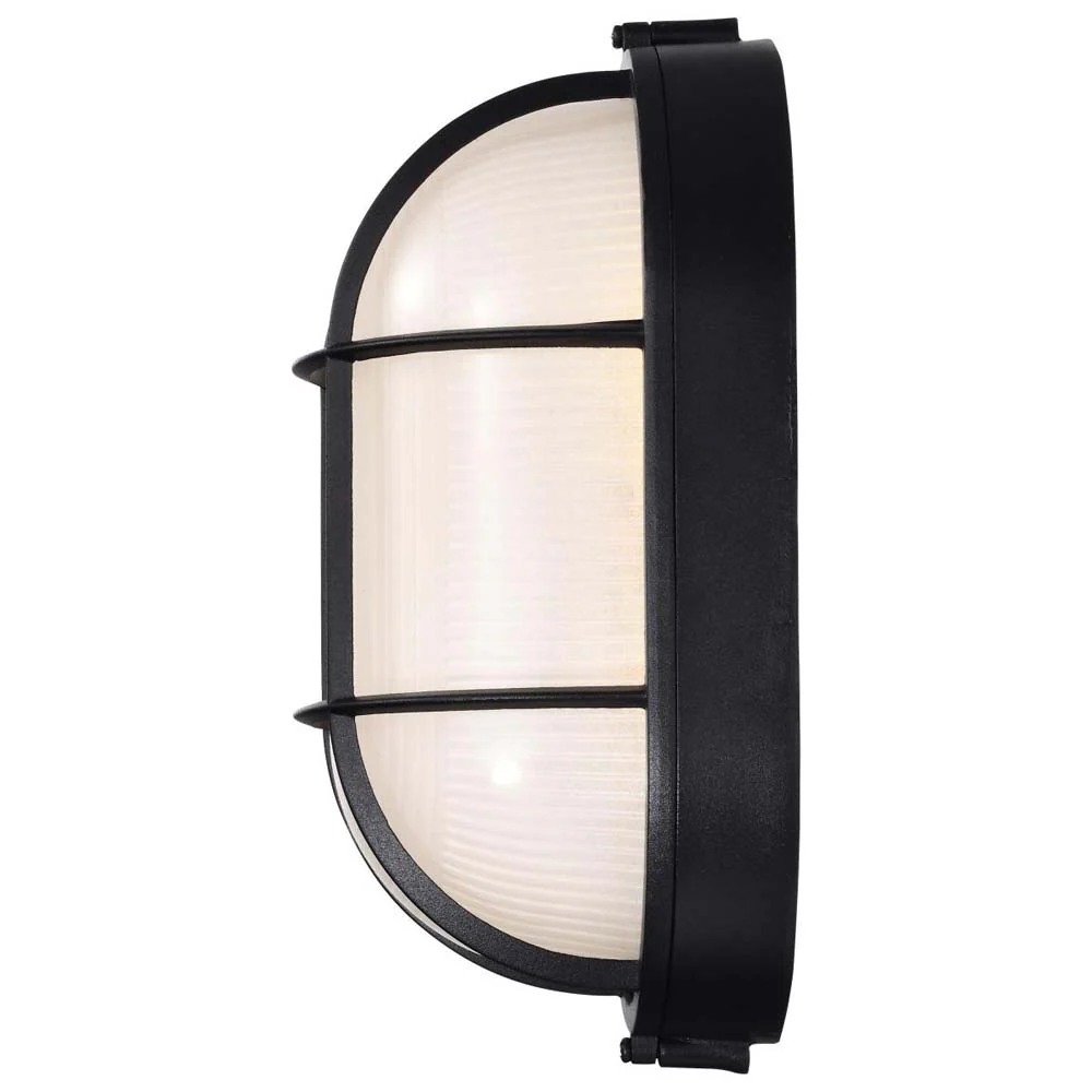 LED Oval Bulk Head Fixture Black Finish w/ White Glass - Image 3