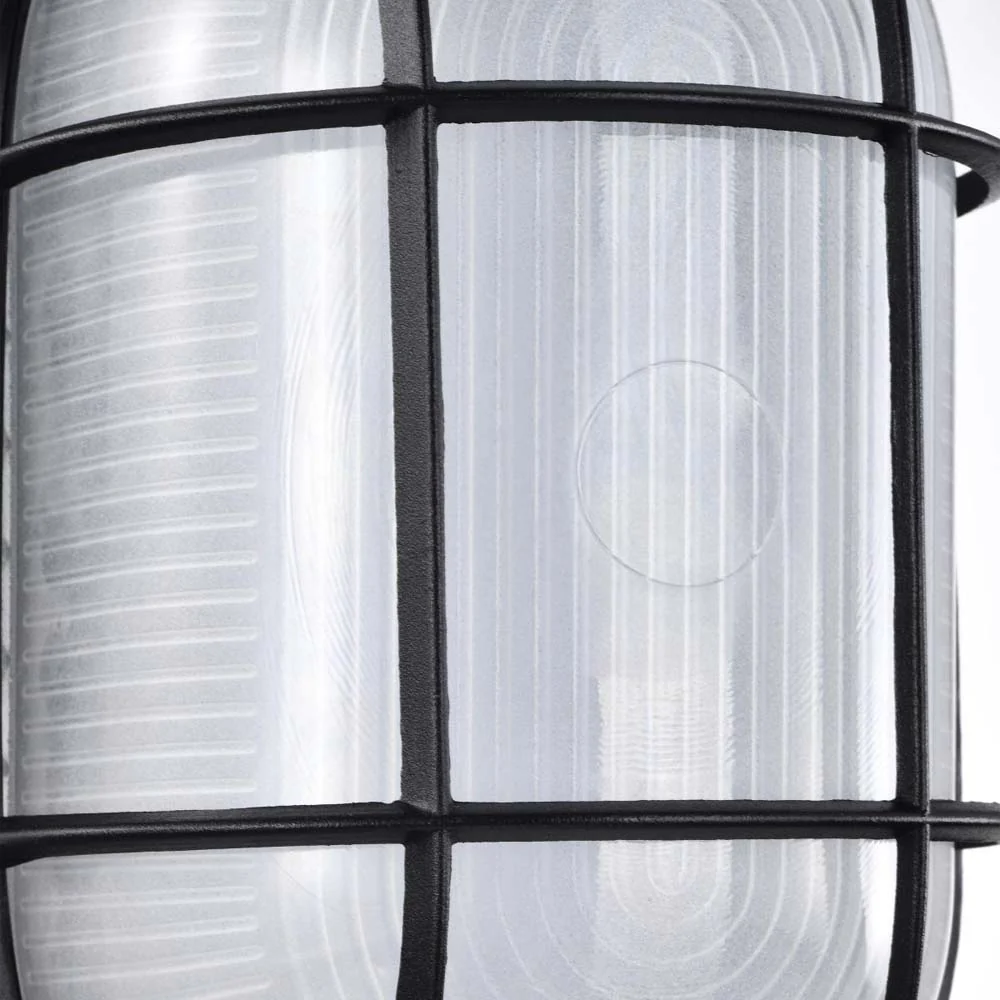 LED Oval Bulk Head Fixture Black Finish w/ White Glass - Image 6