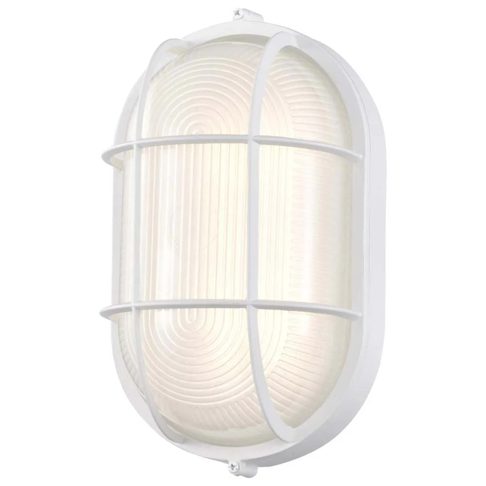 LED Oval Bulk Head Fixture White Finish w/ White Glass - Image 2