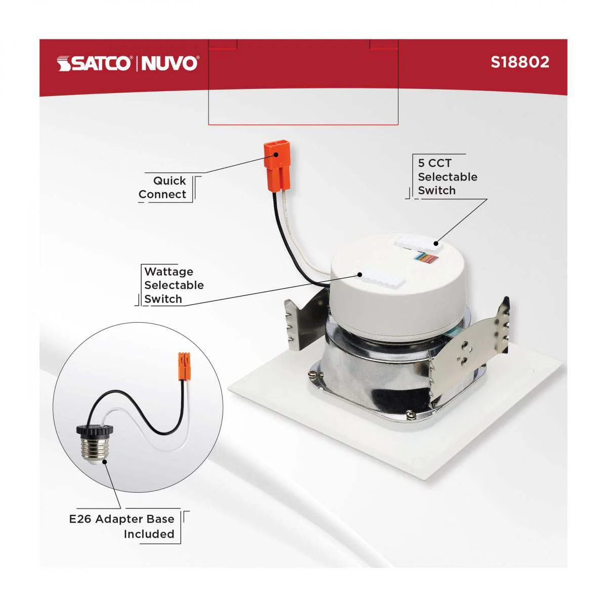 LED Retrofit Downlight Wattage Lumens & CCT Selectable 120v Square White Finish - Image 7