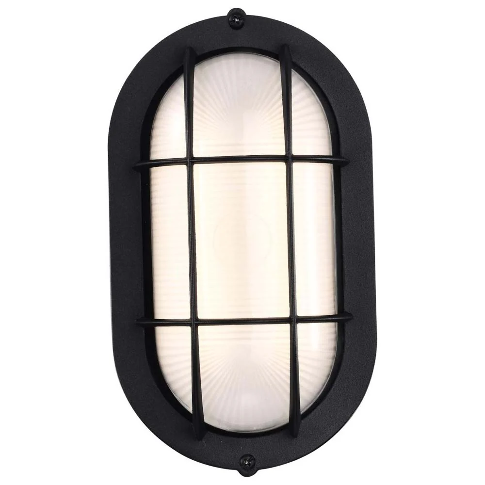 LED Small Oval Bulk Head Fixture Black Finish w/ White Glass - Image 2