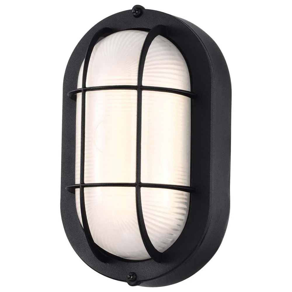 LED Small Oval Bulk Head Fixture Black Finish w/ White Glass - Image 3