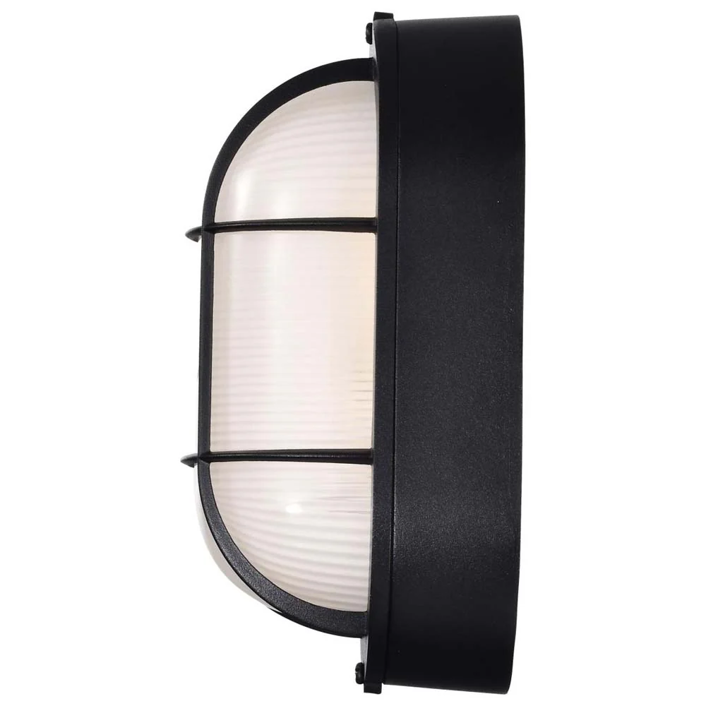 LED Small Oval Bulk Head Fixture Black Finish w/ White Glass - Image 4