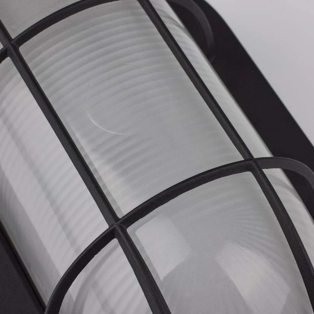 LED Small Oval Bulk Head Fixture Black Finish w/ White Glass - Image 5