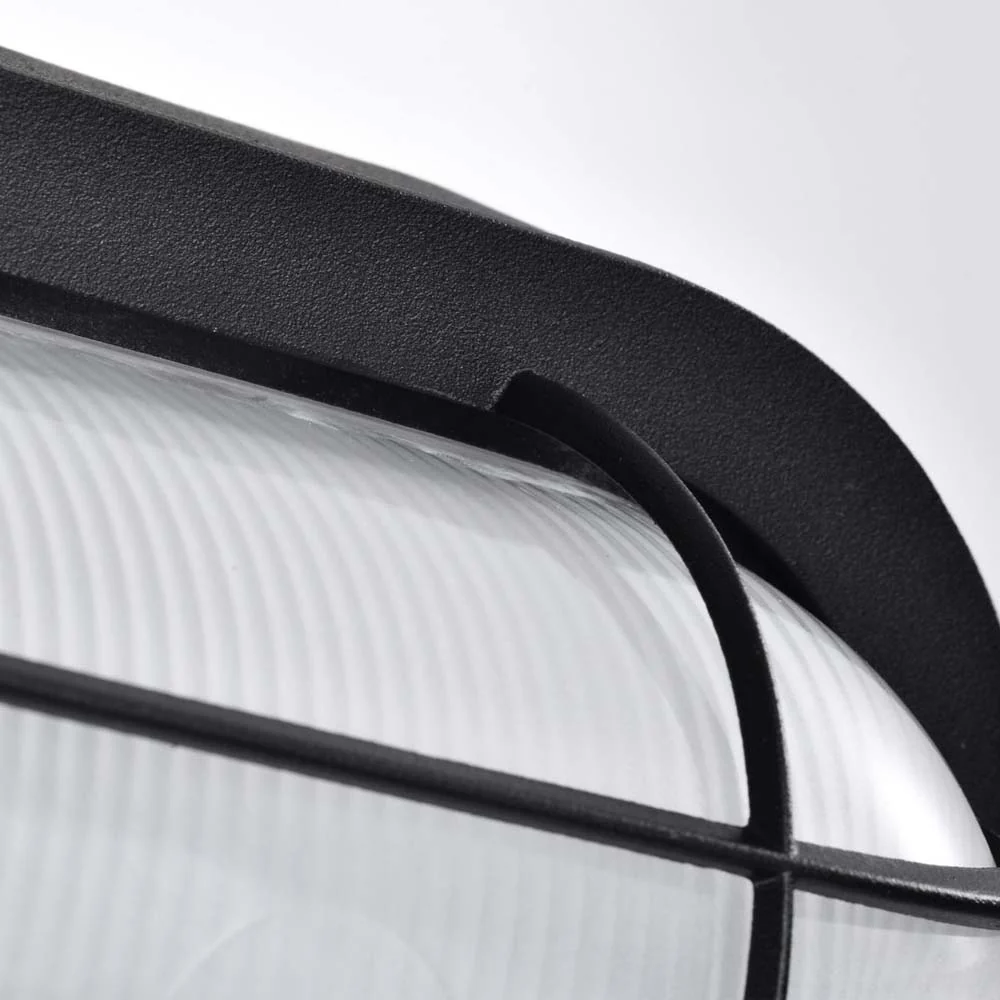 LED Small Oval Bulk Head Fixture Black Finish w/ White Glass - Image 7