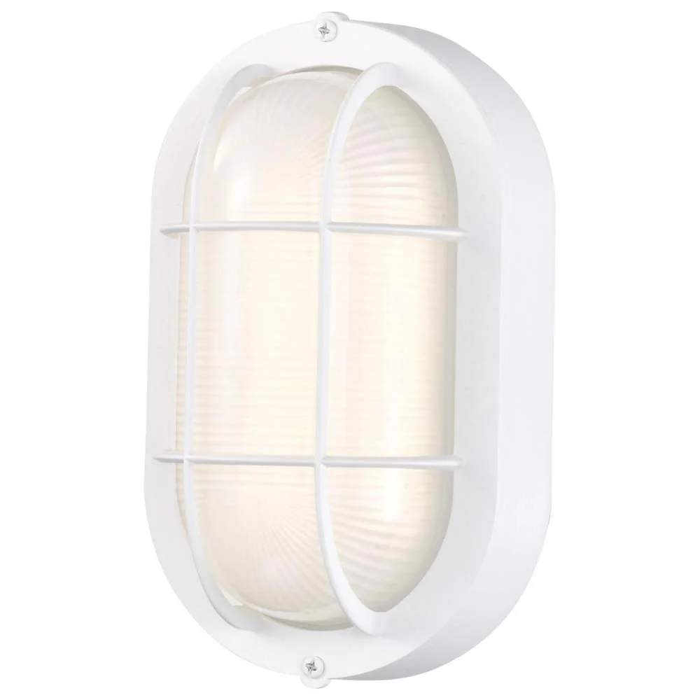 LED Small Oval Bulk Head Fixture White Finish w/ White Glass - Image 2