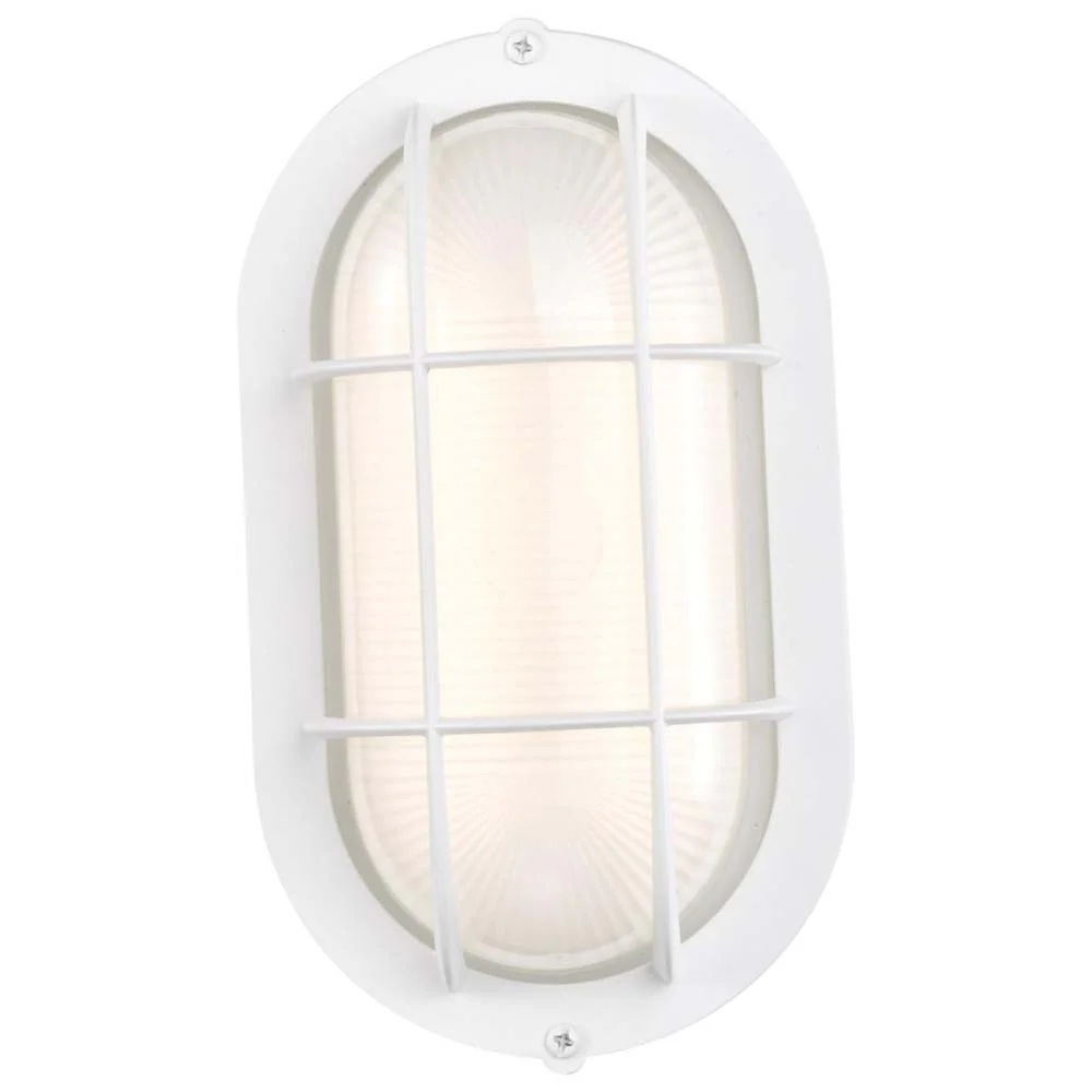 LED Small Oval Bulk Head Fixture White Finish w/ White Glass - Image 3
