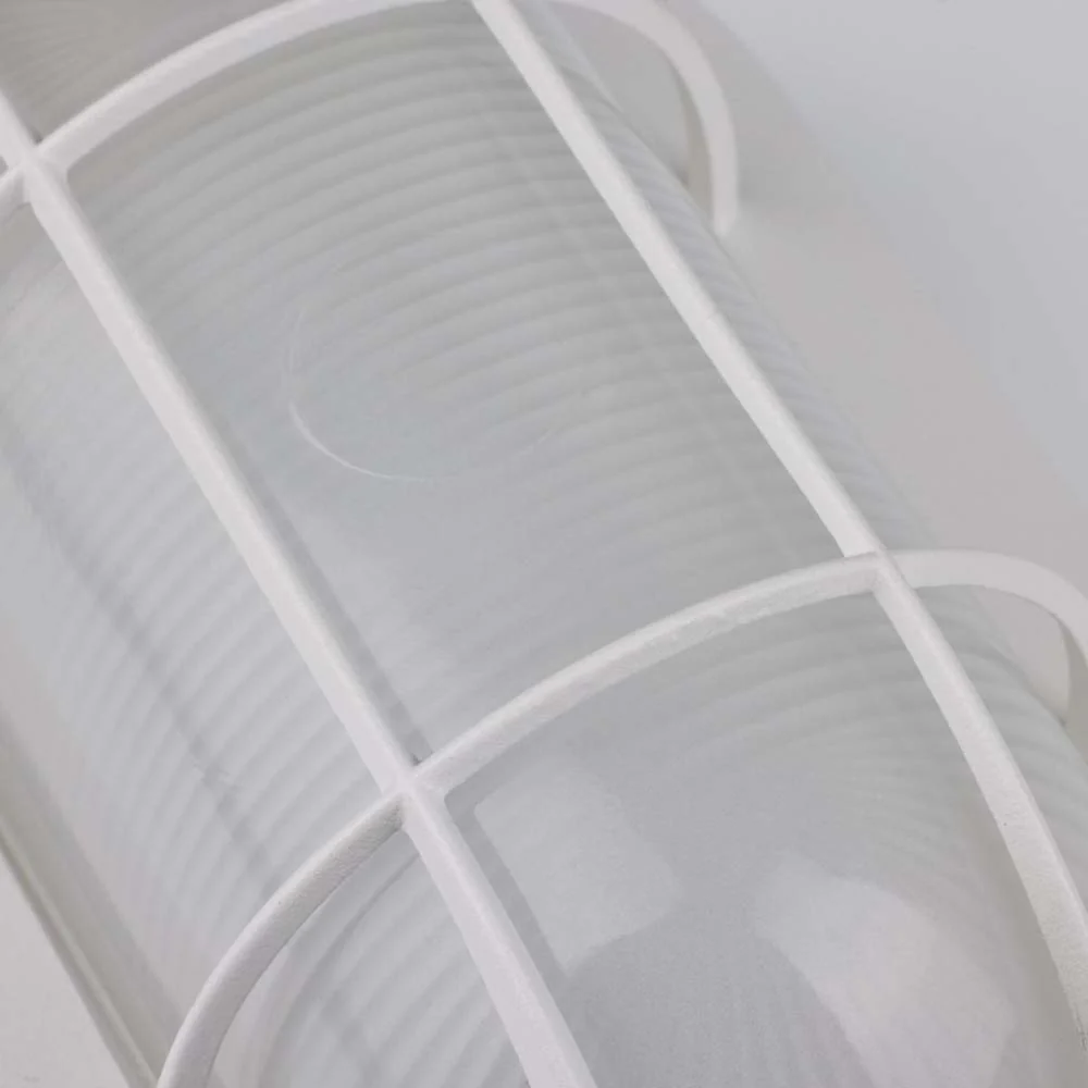 LED Small Oval Bulk Head Fixture White Finish w/ White Glass - Image 5