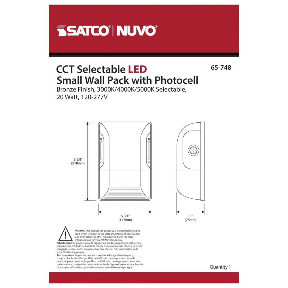 LED Small Wall Pack 20W CCT Tunable 3K/4K/5K Bronze Finish 100-277V - Image 7