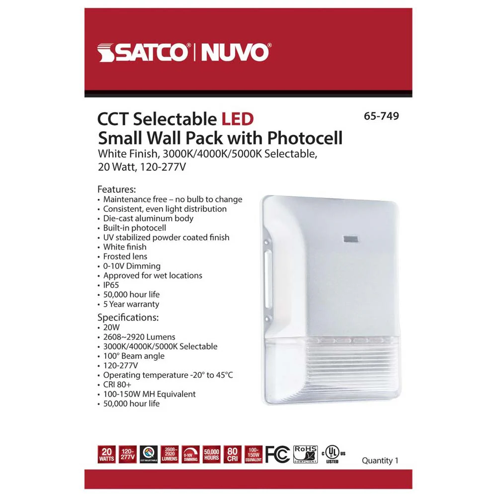 LED Small Wall Pack 20W CCT Tunable 3K/4K/5K White Finish 100-277V - Image 5