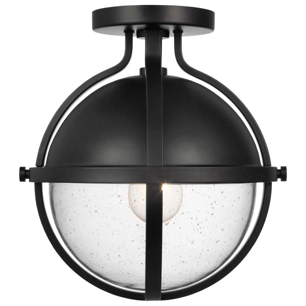 Lincoln 60w 1-Light Semi Flush Mount Clear Seeded Glass E26 Base Black Finish - Image 2