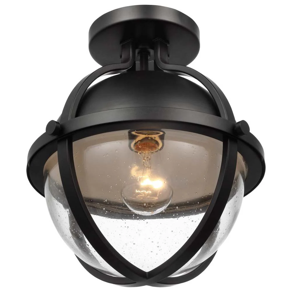 Lincoln 60w 1-Light Semi Flush Mount Clear Seeded Glass E26 Base Black Finish - Image 3