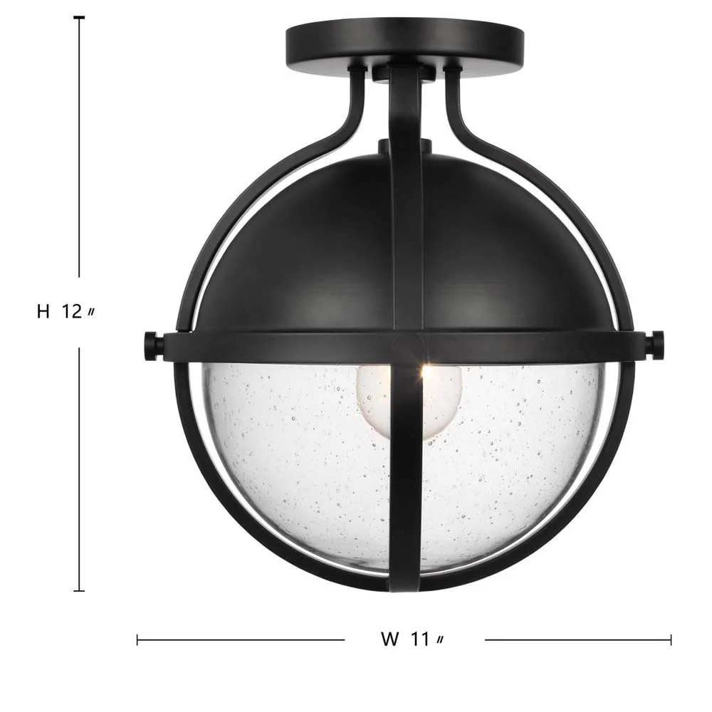 Lincoln 60w 1-Light Semi Flush Mount Clear Seeded Glass E26 Base Black Finish - Image 6