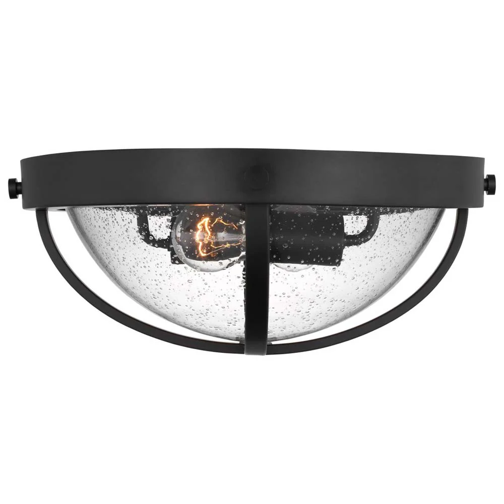 Lincoln 60w 2-Light Large Flush Mount Clear Seeded Glass E26 Base Black Finish - Image 2