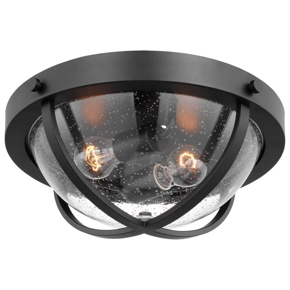 Lincoln 60w 2-Light Large Flush Mount Clear Seeded Glass E26 Base Black Finish - Image 3