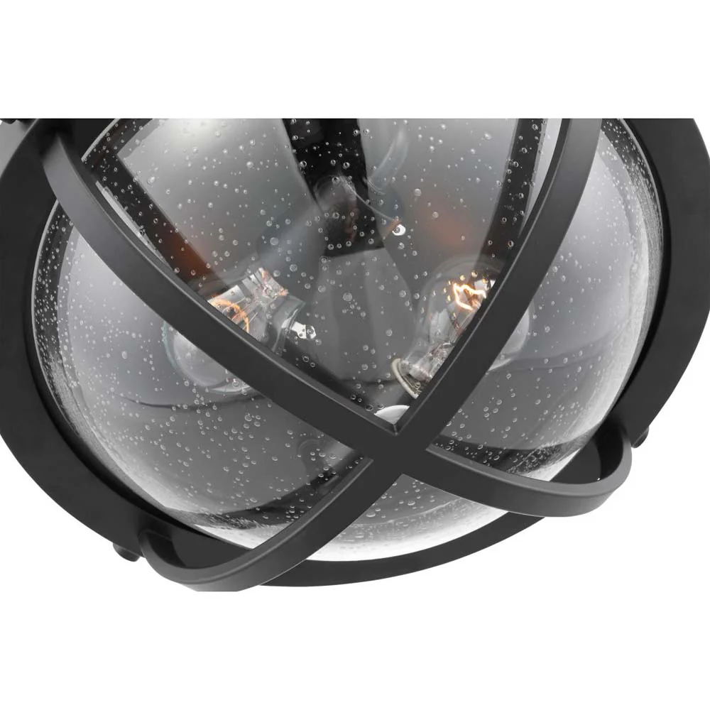 Lincoln 60w 2-Light Large Flush Mount Clear Seeded Glass E26 Base Black Finish - Image 4