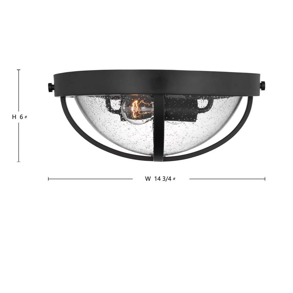 Lincoln 60w 2-Light Large Flush Mount Clear Seeded Glass E26 Base Black Finish - Image 6