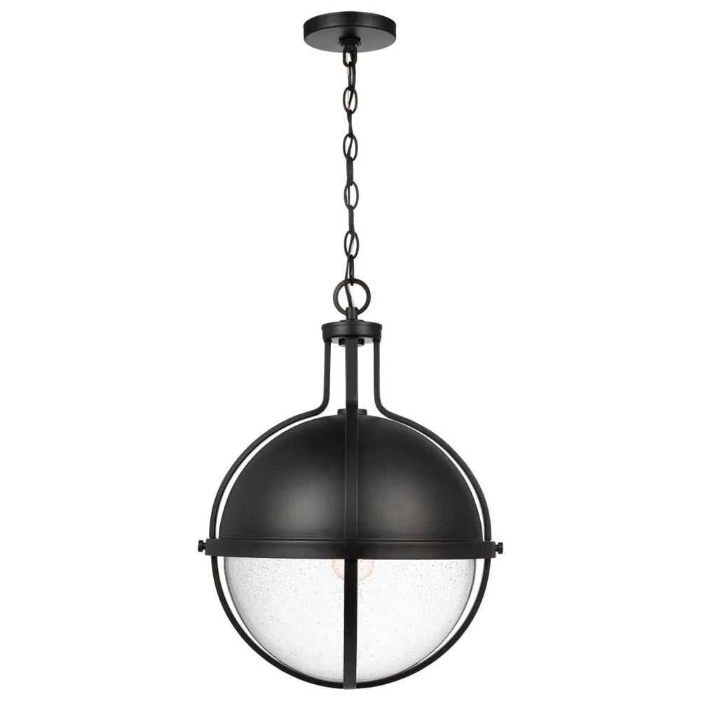 Lincoln Large Pendant E26 Base 60w Matte Black Finish Clear Seeded Glass - Image 2
