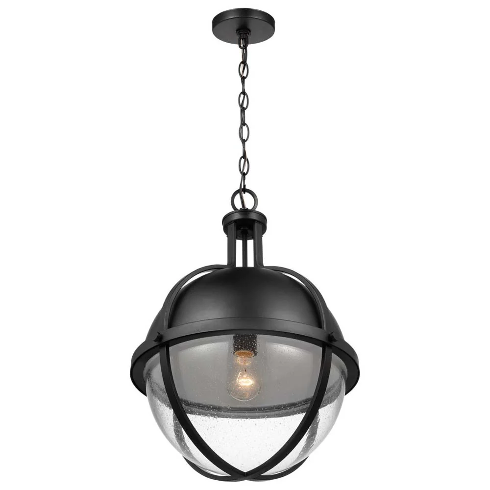 Lincoln Large Pendant E26 Base 60w Matte Black Finish Clear Seeded Glass - Image 3