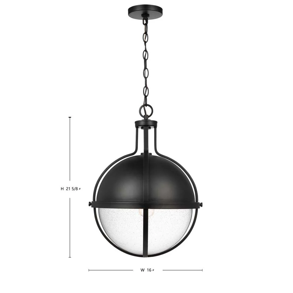 Lincoln Large Pendant E26 Base 60w Matte Black Finish Clear Seeded Glass - Image 6