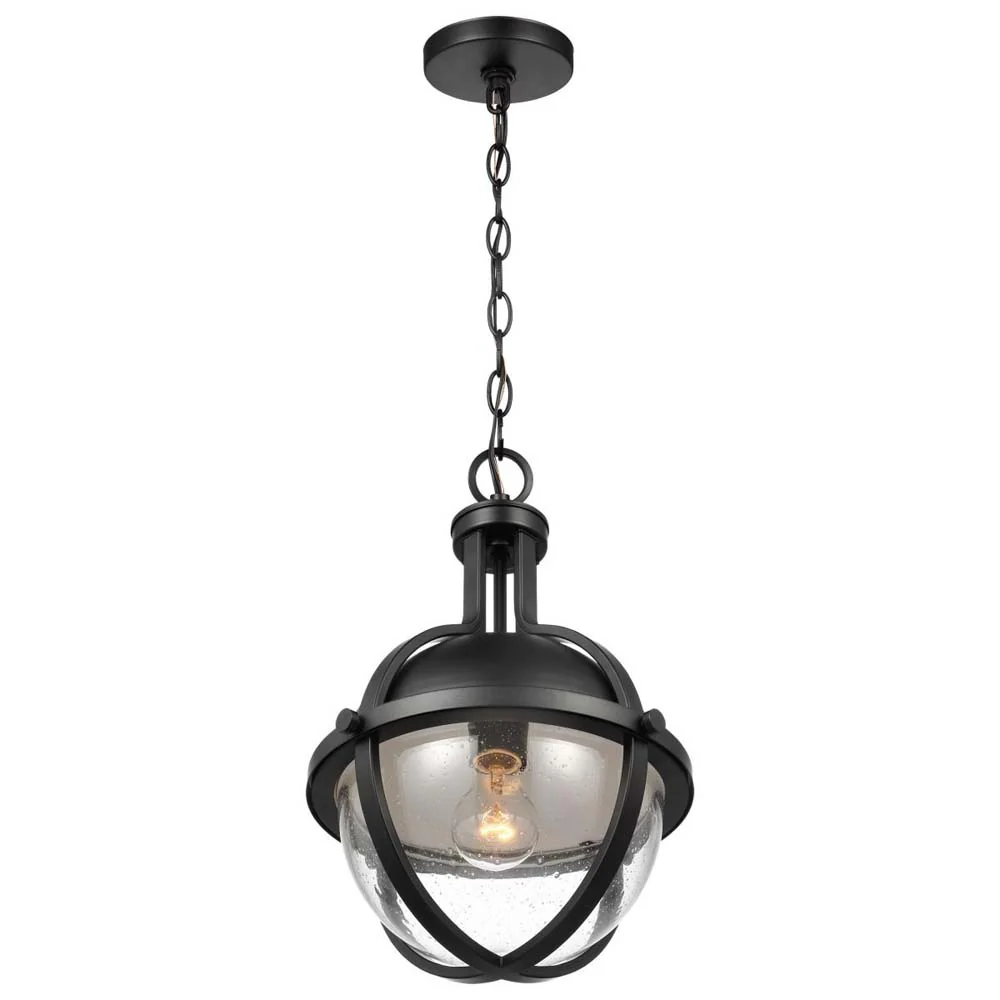 Lincoln Medium Pendant E26 Base 60w Matte Black Finish Clear Seeded Glass - Image 3