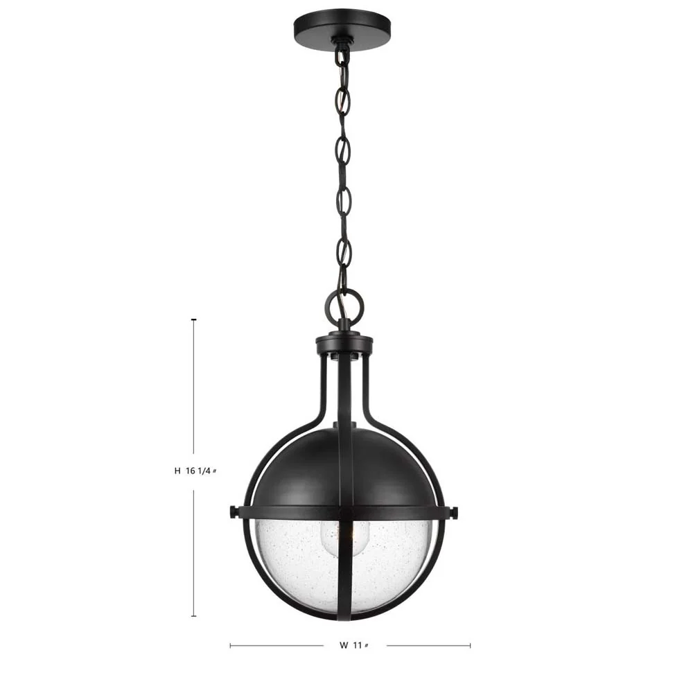 Lincoln Medium Pendant E26 Base 60w Matte Black Finish Clear Seeded Glass - Image 6
