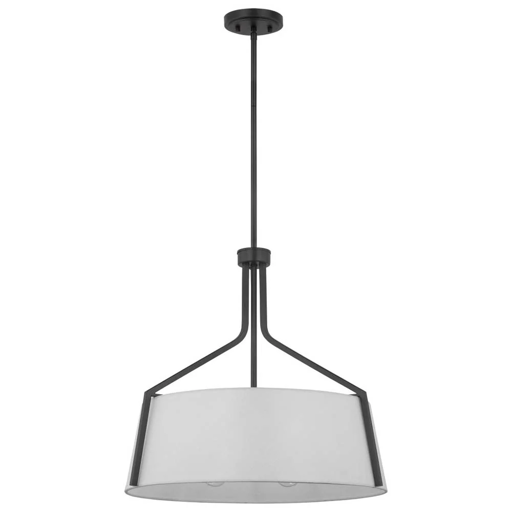 Livingston 4-Light Pendant E26 Base 60w Matte Black Finish White Fabric Shade - Image 2