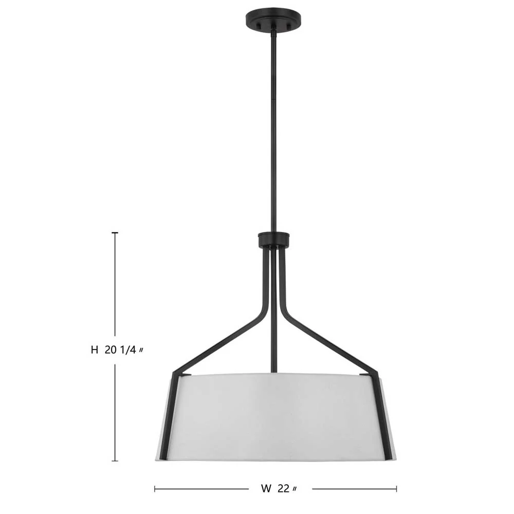 Livingston 4-Light Pendant E26 Base 60w Matte Black Finish White Fabric Shade - Image 6