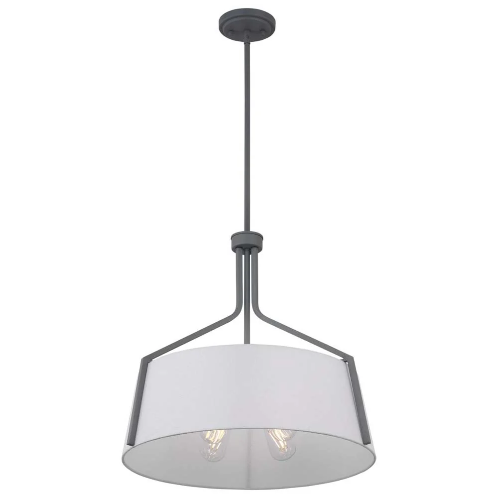 Livingston 4-Light Pendant E26 Base 60w Putty Grey Finish White Fabric Shade - Image 3