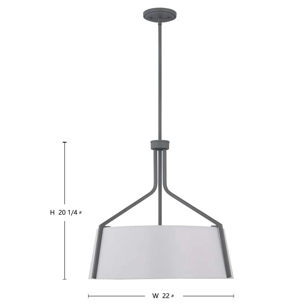 Livingston 4-Light Pendant E26 Base 60w Putty Grey Finish White Fabric Shade - Image 7
