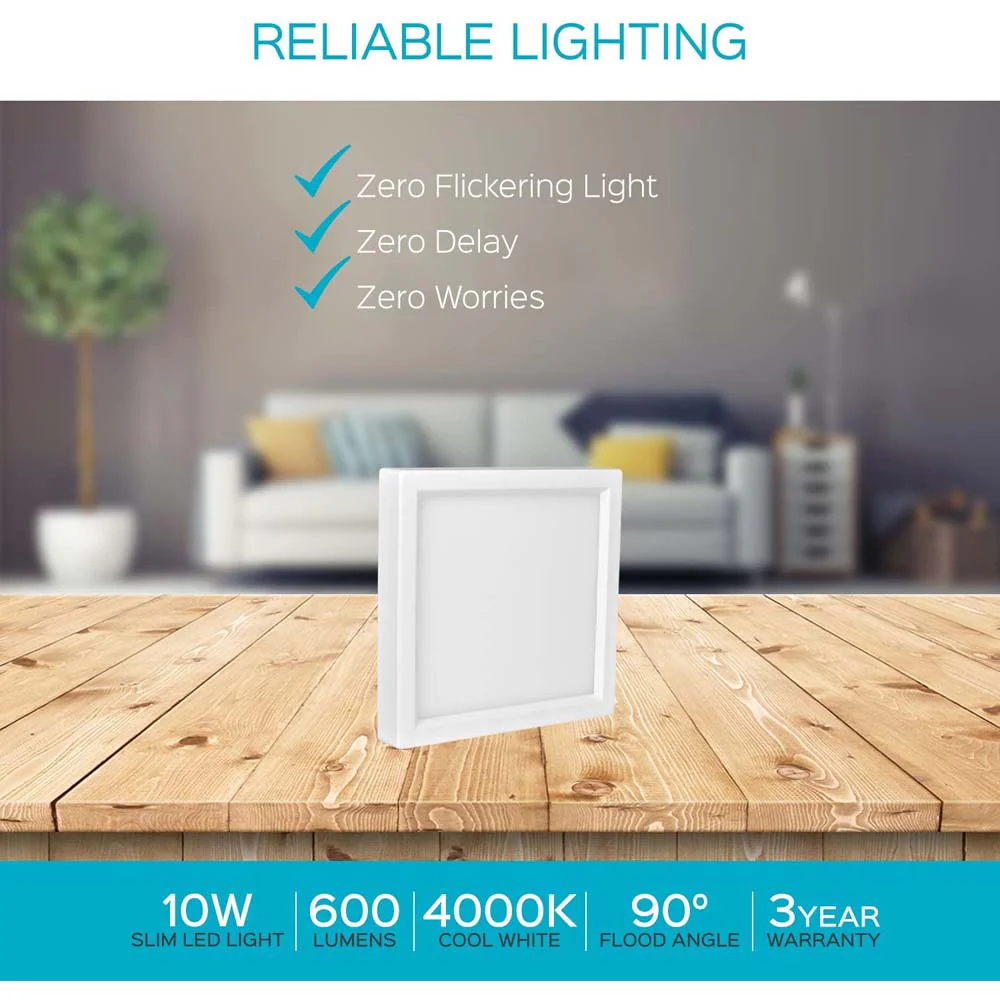 Luxrite 4 Inch 10w Square LED Flush Mount Ceiling Light White Finish 4000K - Image 7