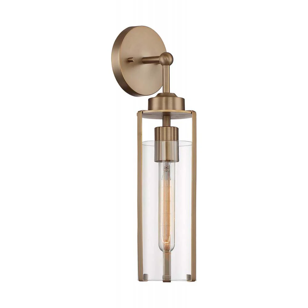 Marina Wall Sconce Fixture Burnished Brass Finish w/ Clear Glass 120v