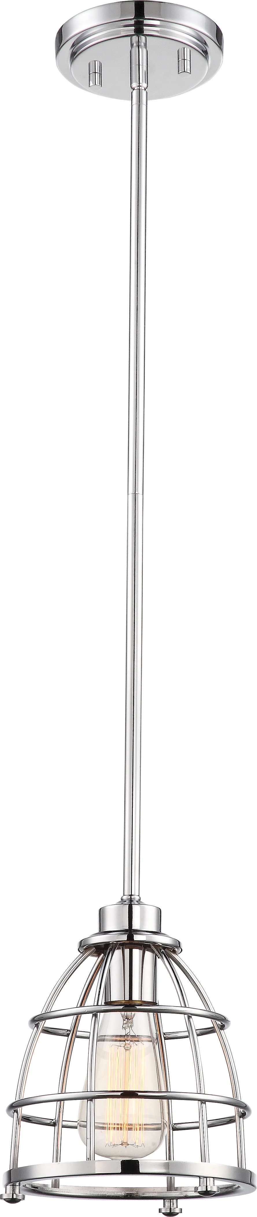 Nuvo Maxx 1-Light Small Caged Pendant Fixture in Polished Nickel Finish