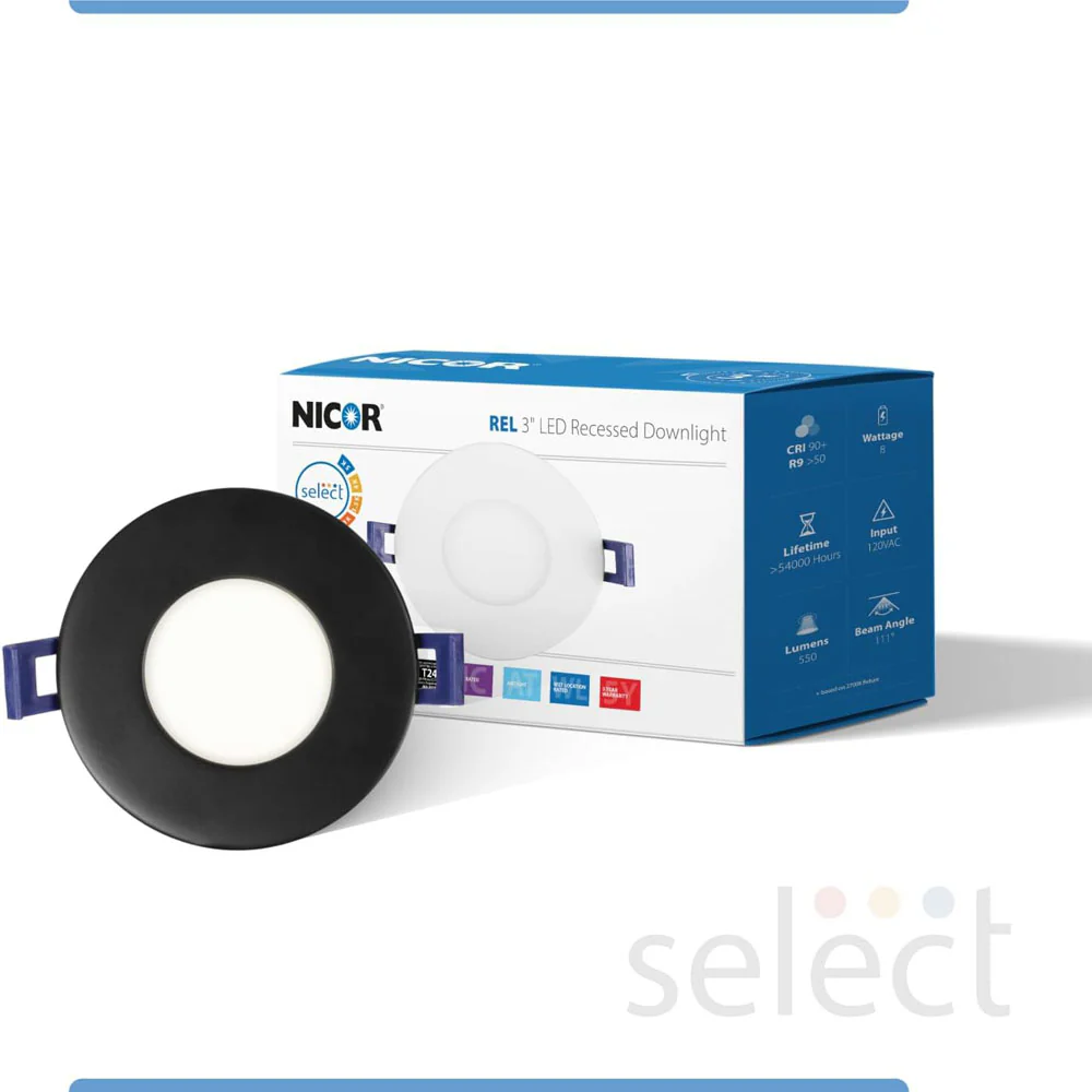NICOR 3-in 8w Black LED Downlight Kit CCT Selectable - Image 6