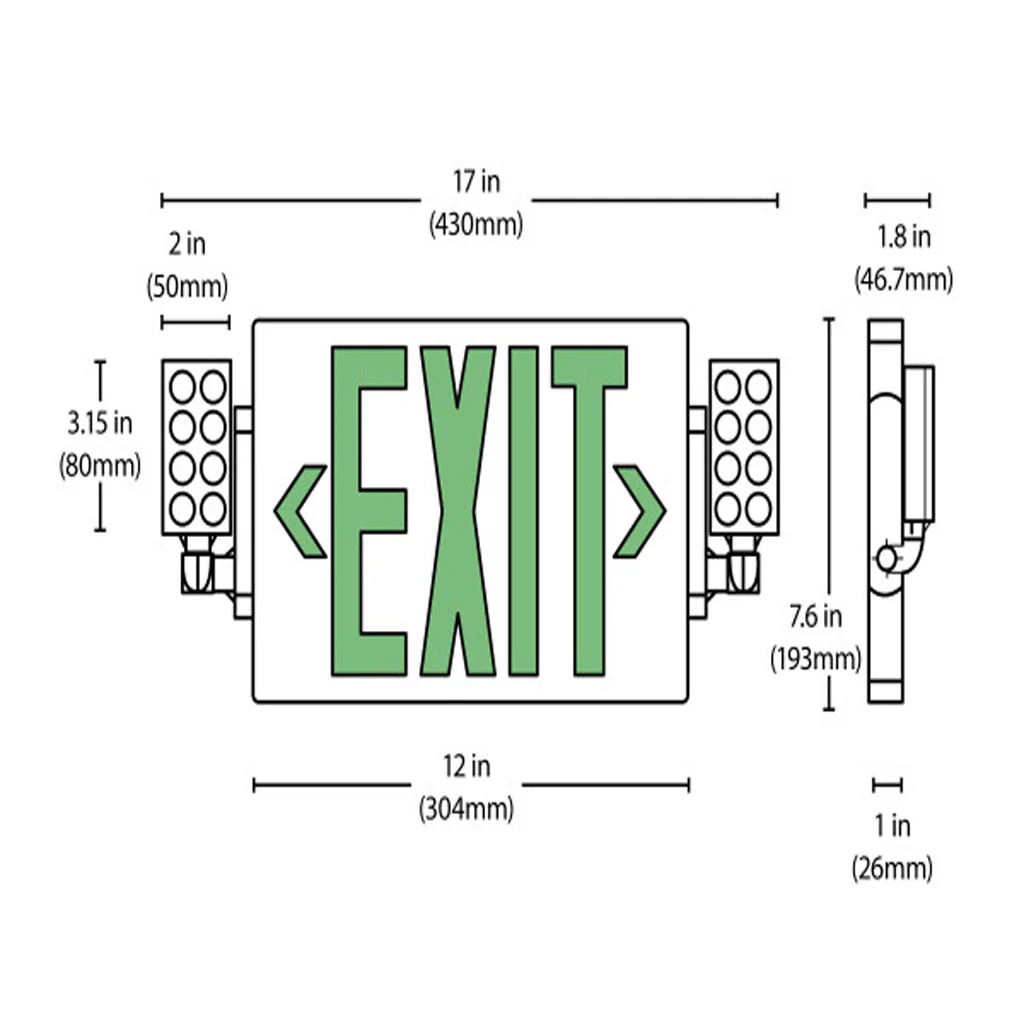 Nicor ECL2 Series Slim LED Emergency Exit Sign Combo Green Lettering - Image 2