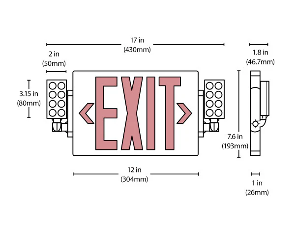 Nicor ECL2 Series Slim LED Emergency Exit Sign Combo Red Lettering - Image 2