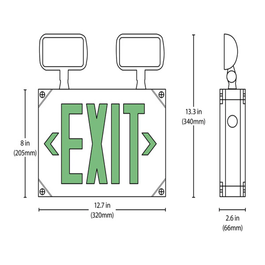 Nicor LED Emergency Exit Sign with Adjustable Light Heads Green Lettering - Image 2
